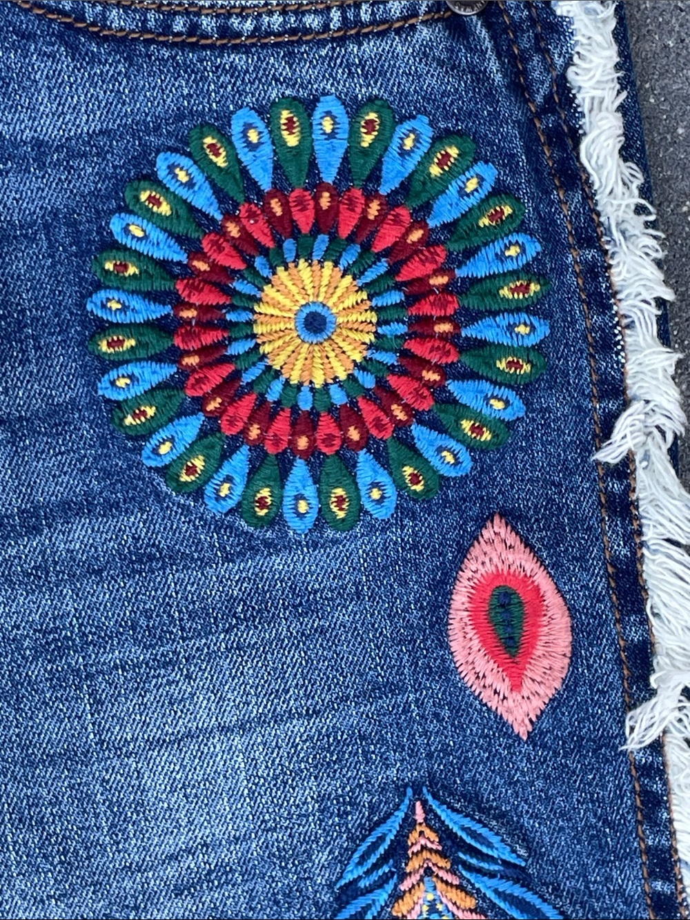 Johnny Was Indigo Denim Straight-Leg Jeans with Multicolor Embroidery 30 - Picture 6 of 12